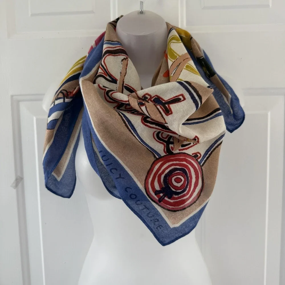 Juicy Couture Scarf Womens Multicolor Chiffon Square A Place In The Sun Beach